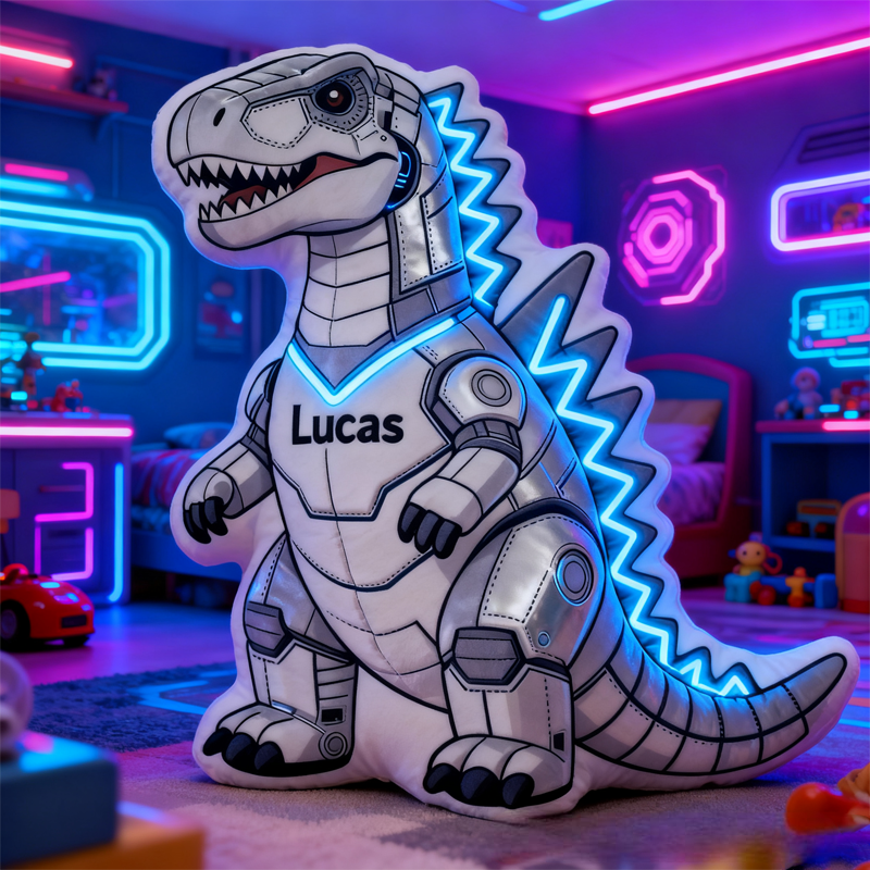 Personalized Shiny Dinosaur with Name Graphic 3D Print Pillow Christmas Gift for Kids Birthday Gift