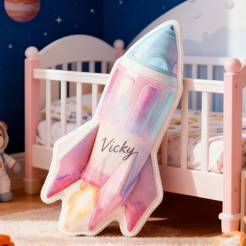 Personalized Rocket with Name Graphic 3D Print Pillow Christmas Gift for Kids Birthday Gift