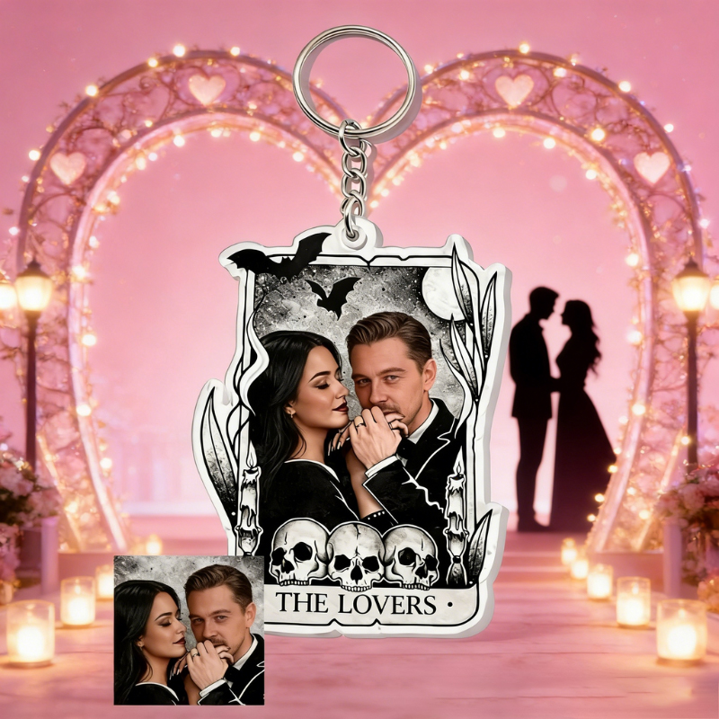 Personalized Couple Portrait Acrylic Keychain Custom Photo Elegant Holiday Gift for Lovers