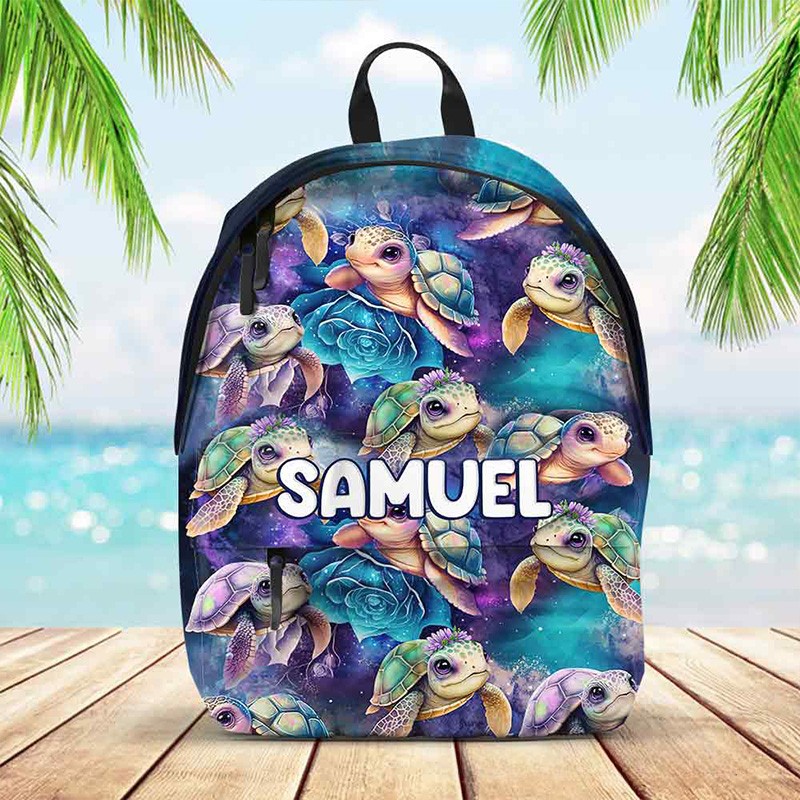 Personalized Adorable Sea Creature Design Custom Name Blue Ocean Print School Backpack
