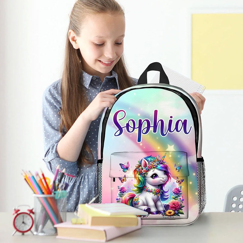 Personalized Cute Fantasy Dream Horse Kid School Backpack with Name Large Capacity Daily Use Back to School Gift for Kids Girls