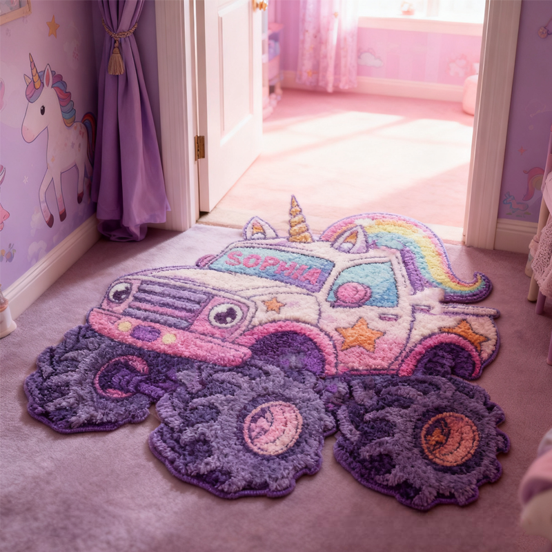 Personalized Pink Truck with Name Soft Rug Carpet Christmas Gift for Kids Rug Birthday Gifts for Kids