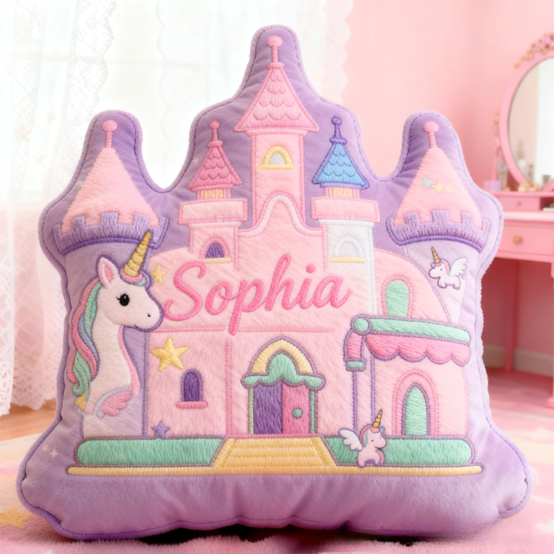 Personalized Cartoon Princess Dream Horse Castle with Name Graphic 3D Print Pillow Christmas Gift for Kids 