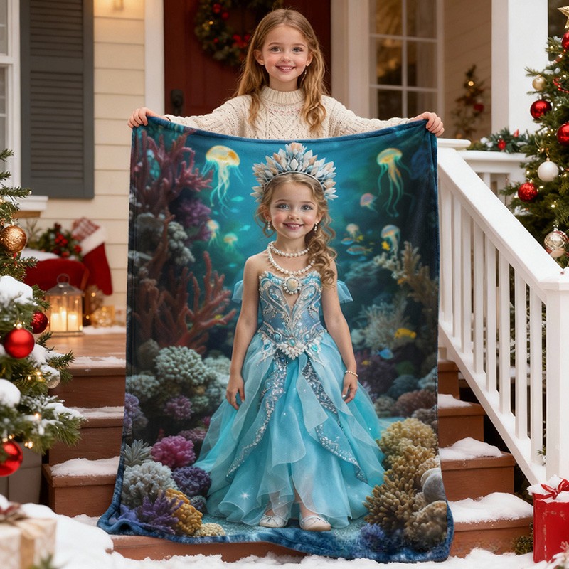 Personalized Beautiful Princess Custom Photo Cozy Flannel Blanket For Kids Blanket