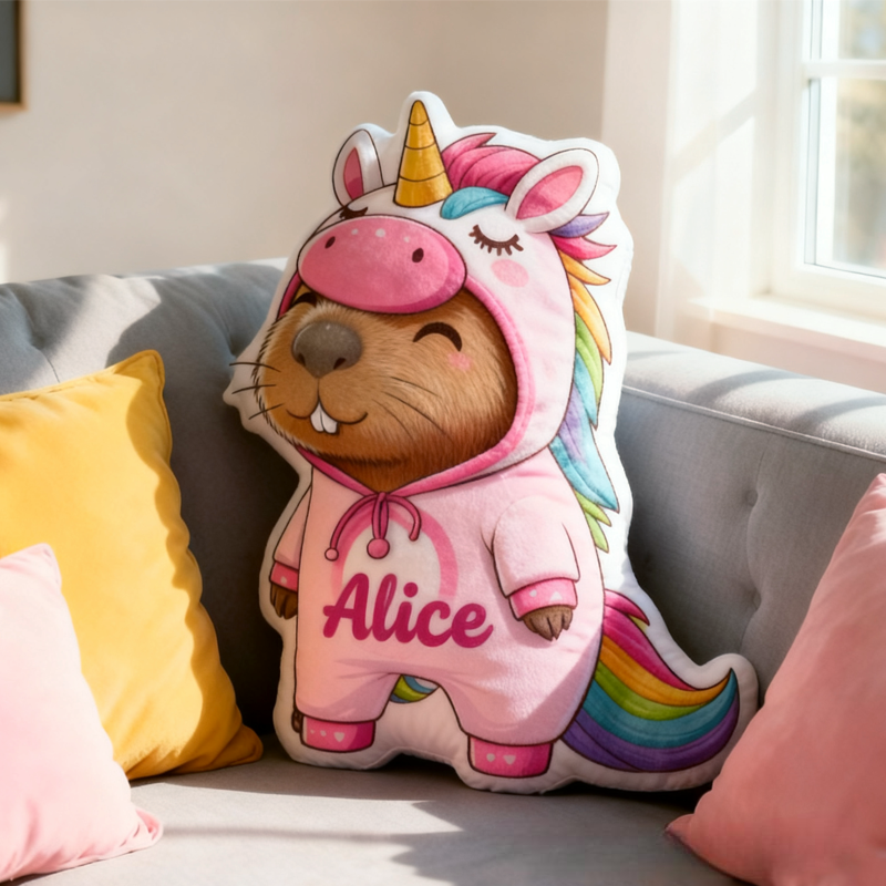 Personalized Cute Kapibala Capybara Initial Name Pillow Christmas Gift for Kids 