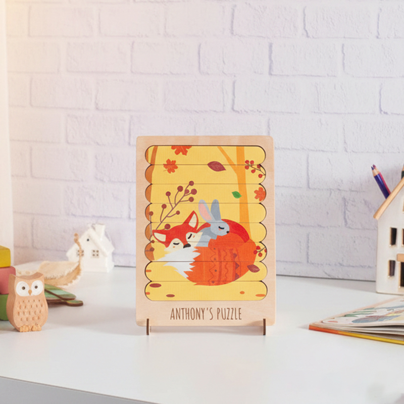 Personalized Wooden Forest Animal Puzzle Set forKids Customizable with Name and Interchangeable Patterns Montessori Toy Multiple Designs Available