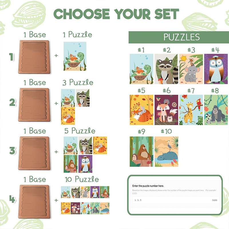 Personalized Wooden Forest Animal Puzzle Set forKids Customizable with Name and Interchangeable Patterns Montessori Toy Multiple Designs Available