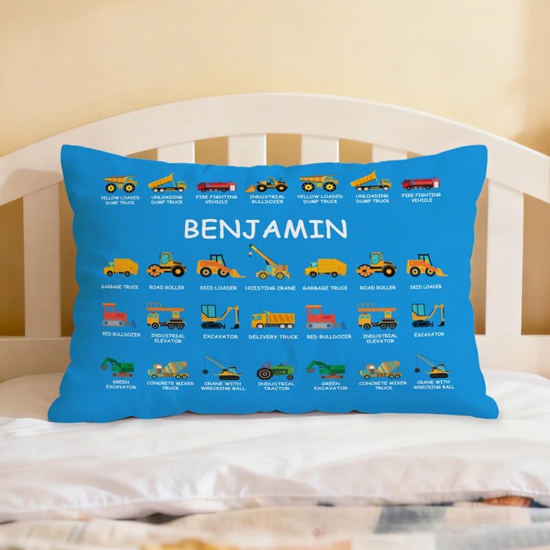 Personalized Construction Truck Excavator Bulldozer Throw Pillow Cover with Name Home Decor Christmas Birthday Gift for Boys Truck Lovers