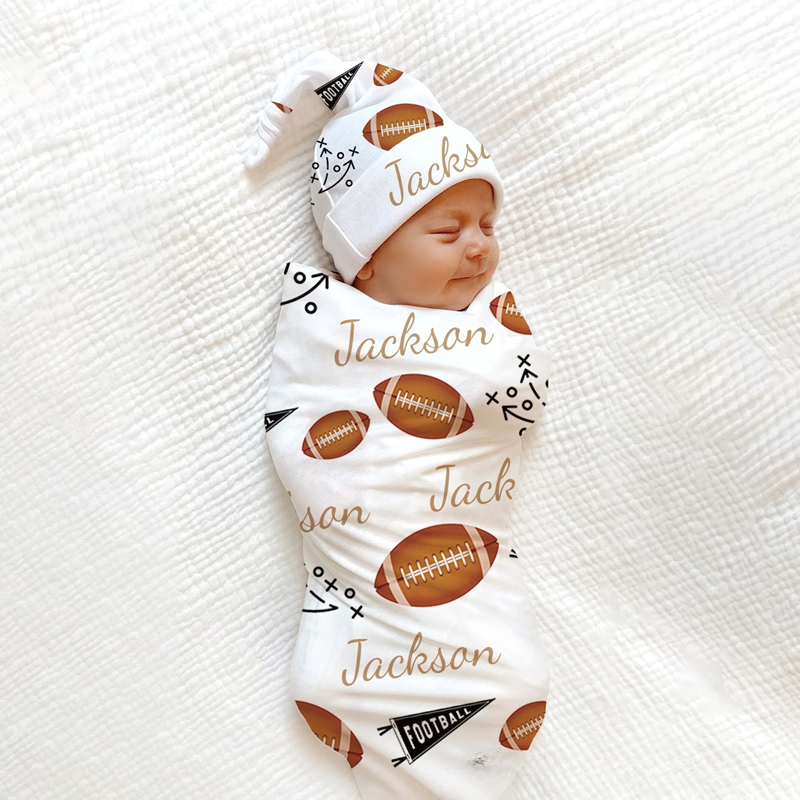 Personalized Shower Gift Sports Baby Blanket Set Name Soft Fleece Sport Design Perfect Baby Shower or Newborn Gift