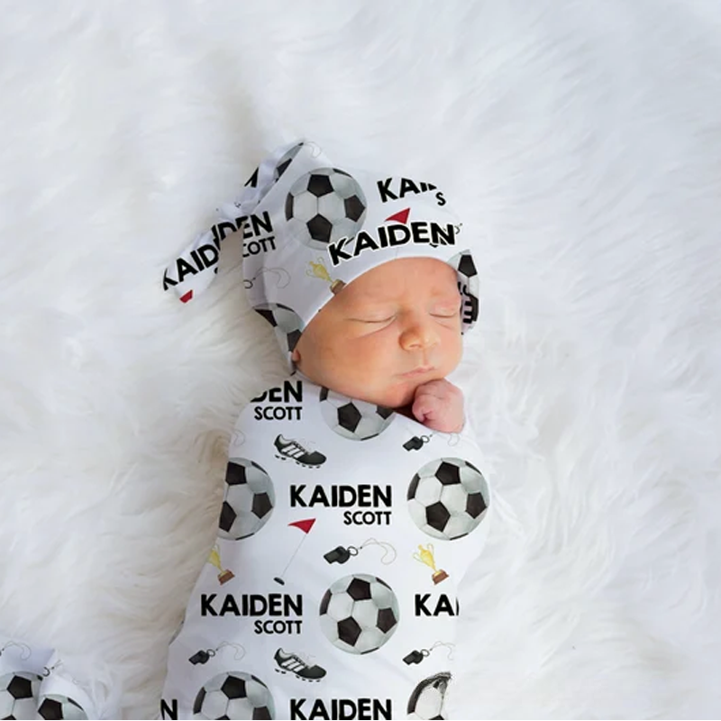 Personalized Soccer Baby Blanket Set Name Soft Fleece Sport Design Perfect Baby Shower Gift