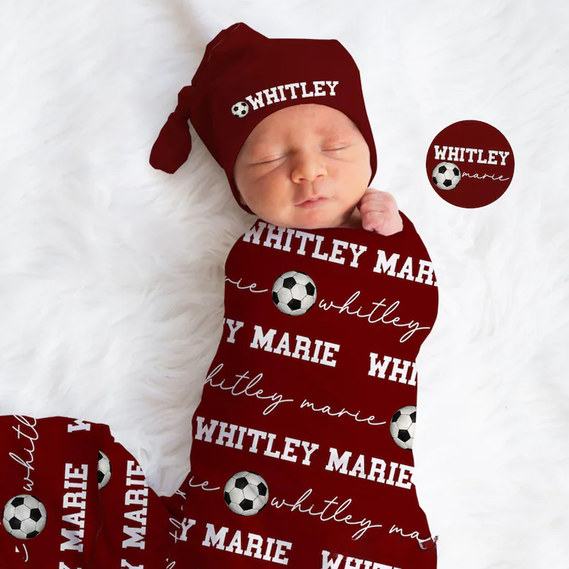 Personalized Soccer Baby Blanket Set Name Soft Fleece Sport Design Perfect Baby Shower or Newborn Gift