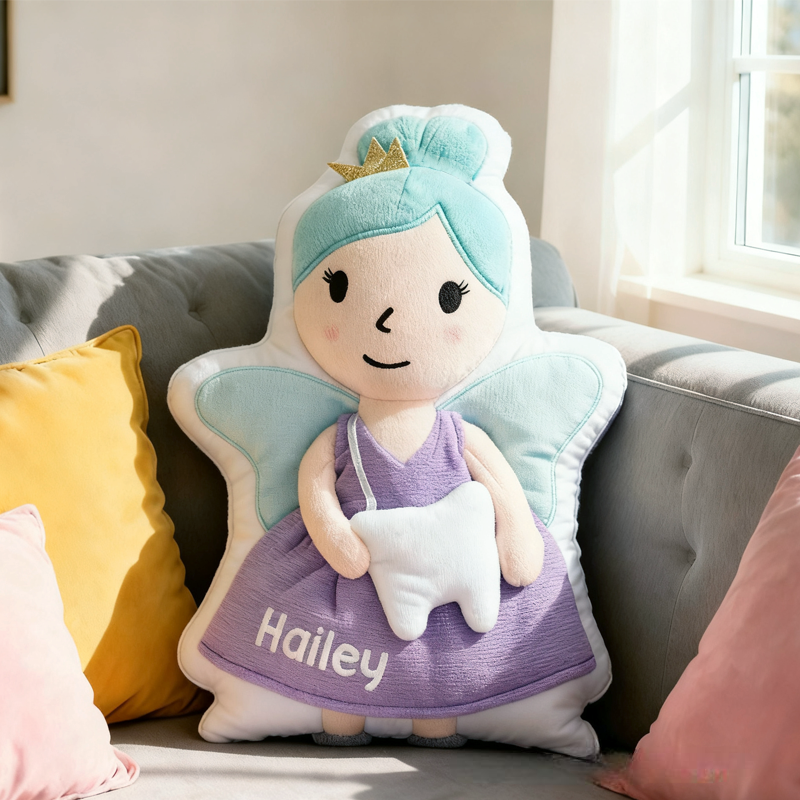 Personalized Cute Tooth Fairy Initial Name Pillow Christmas Gift for Kids Family