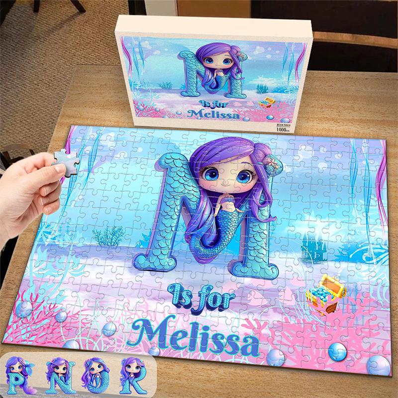 Personalized Beautiful Mermaid Letter Kid Jigsaw Puzzle