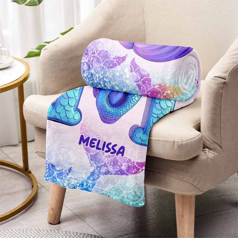 Personalized Adorable Mermaid Letter Kid Blanket