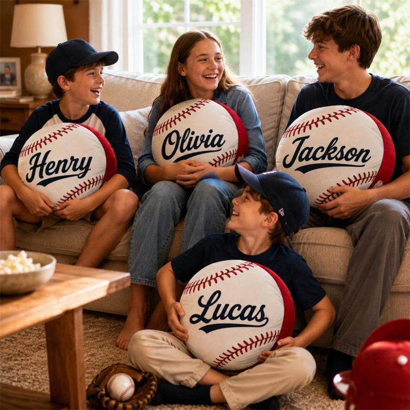 Personalized Baseball Pillow Custom Name Sports Cushion Kids Room Decor