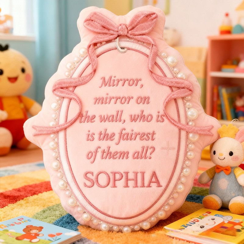 Personalized Princess Mirror Shape Custom Name Soft Decorative Gift Fairytale Princess Style Elegant Nursery Room Charming Quote Graphic 3D Print Pillow