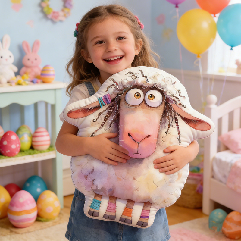 Personalized Funny Sheep Cartoon Farm Animal Custom Name Kids Room Decor Plush Cushion Easter Gift Nursery Accent Graphic 3D Print Pillow