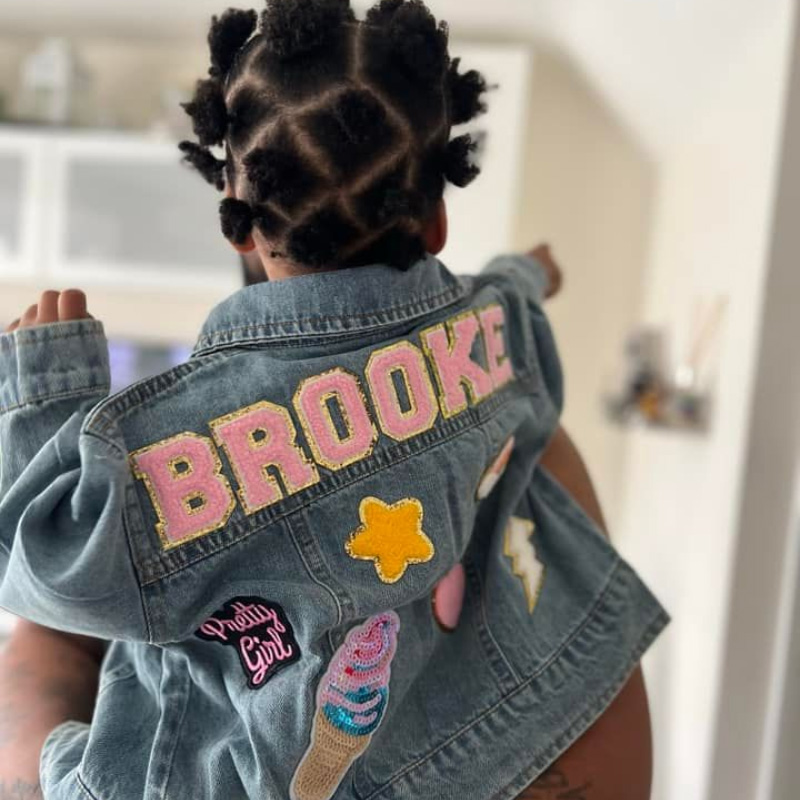 Personalized Rainbow Dream Horse Smiley Butterfly Lightning Patch Custom Name Colorful Fun Style Kid Denim Jacket