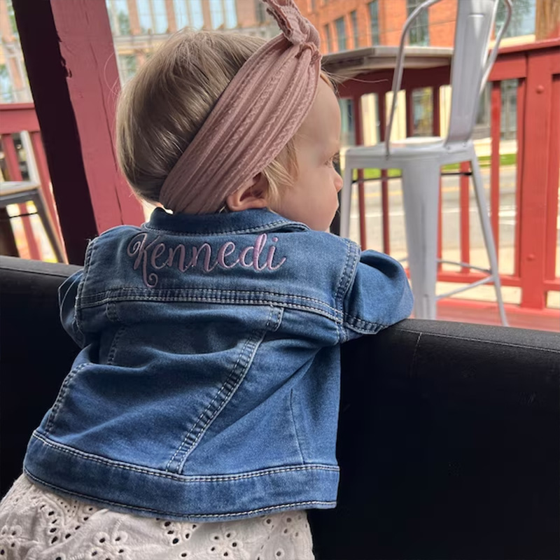 Personalized Elegant Script Name Custom Minimalist Style Classic Chic Outfit Gift Kid Denim Jacket