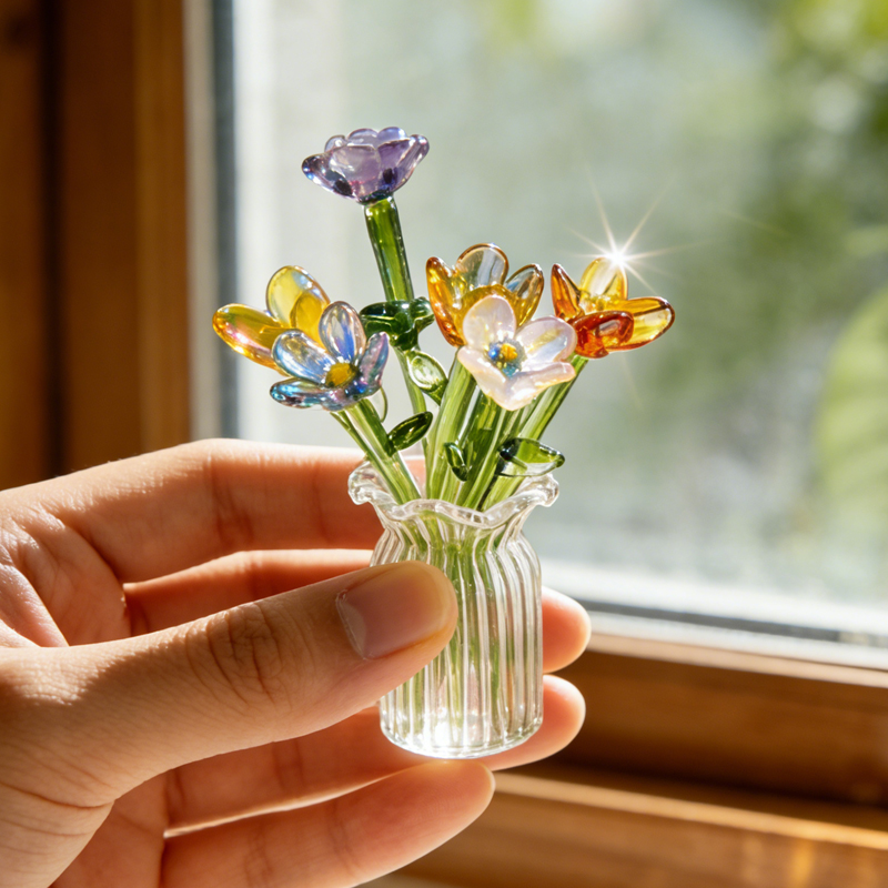 Hand Colorful Handmade Mini Crystal Flower Bouquet Gift For Home Office Decor Friendship Keepsake Mother's Day Gift