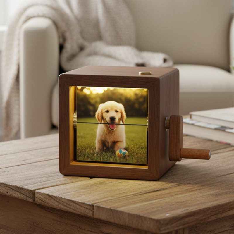 Personalized Creative Retro Wooden Movie Memory Display Box Vintage Photo Player Gift Hand-Cranked Photo Frame