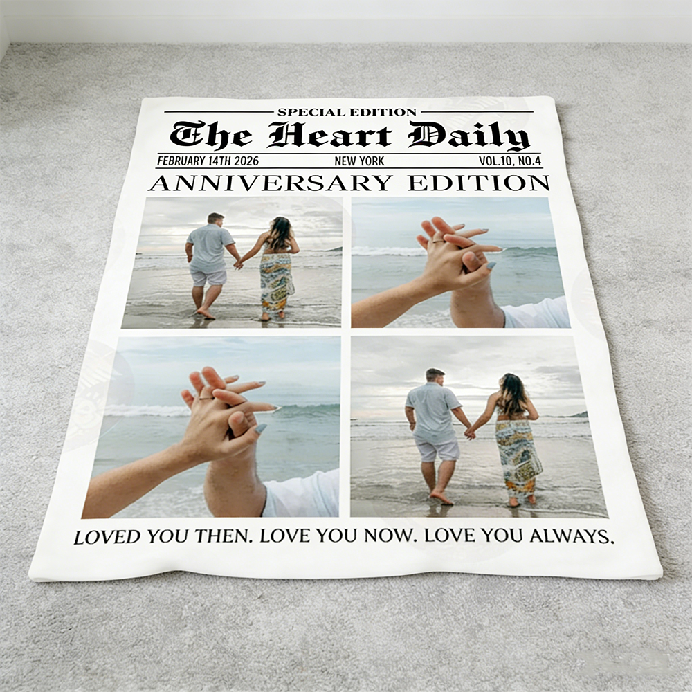 Personalized Couple Photo Newspaper Style Blanket Personalized Anniversary Love Journal Throw Blanket For Valentines Day Wedding Gifts