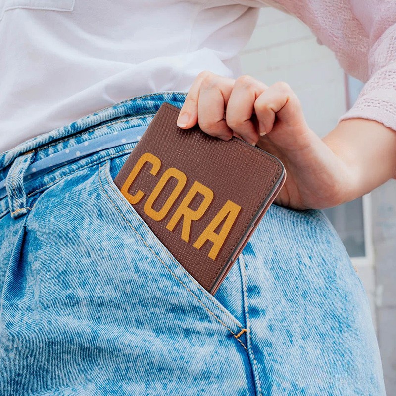 Personalized Shadow Name Leather Compact Bifold Pocket Wallet with Name Birthday Anniversary Gift for Women Girls