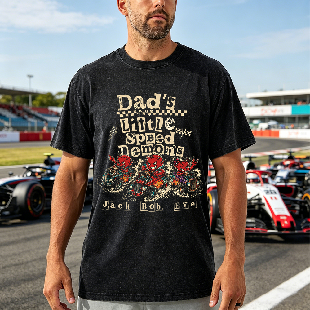 Personalized Dad's Little Speed Demons T-Shirt, Custom Kid Names Race Car Dad Tee, Racing Dad Gift