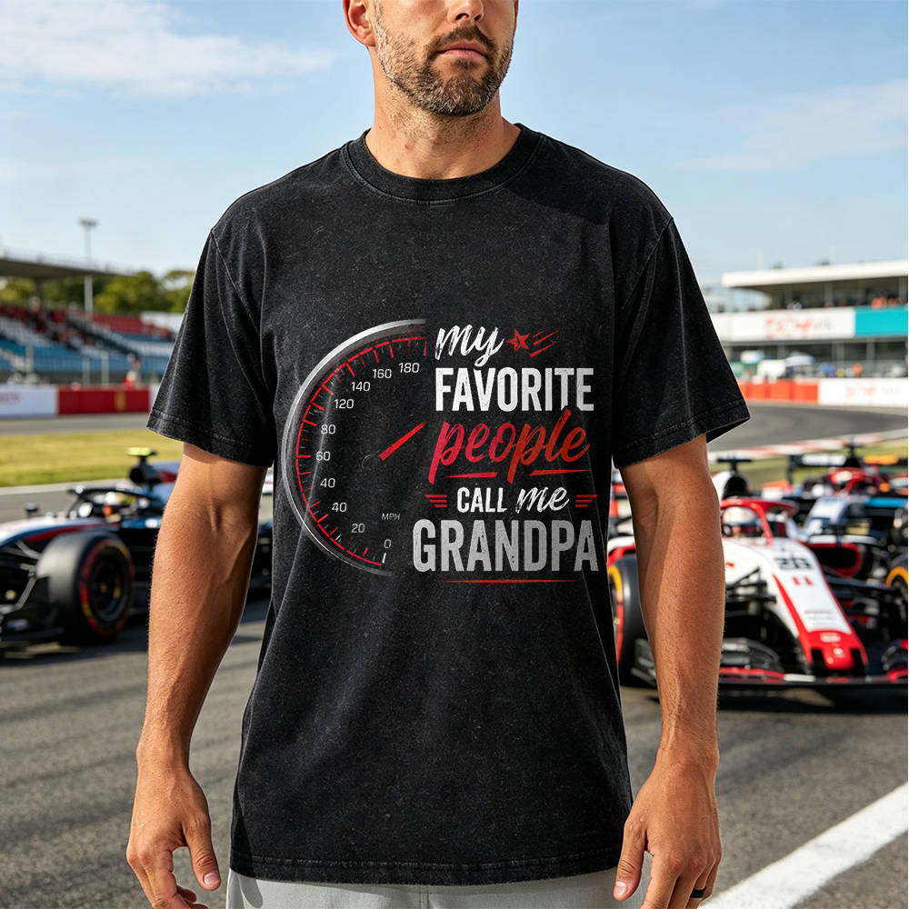 Personalized Racing Grandpa Shirt, My Favorite People Call Me Grandpa Speedometer T-Shirt, Vintage Wash Tee