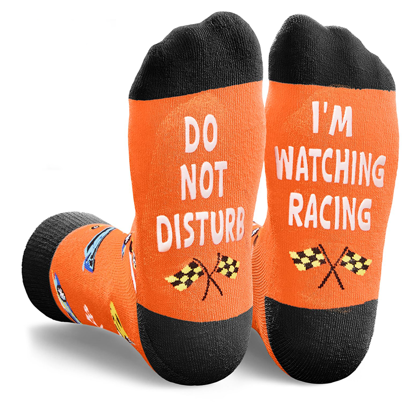 Do Not Disturb I'm Watching Racing Socks Funny Race Car Checkered Flag Novelty Crew Socks Gift For Motorsport Racing Fans