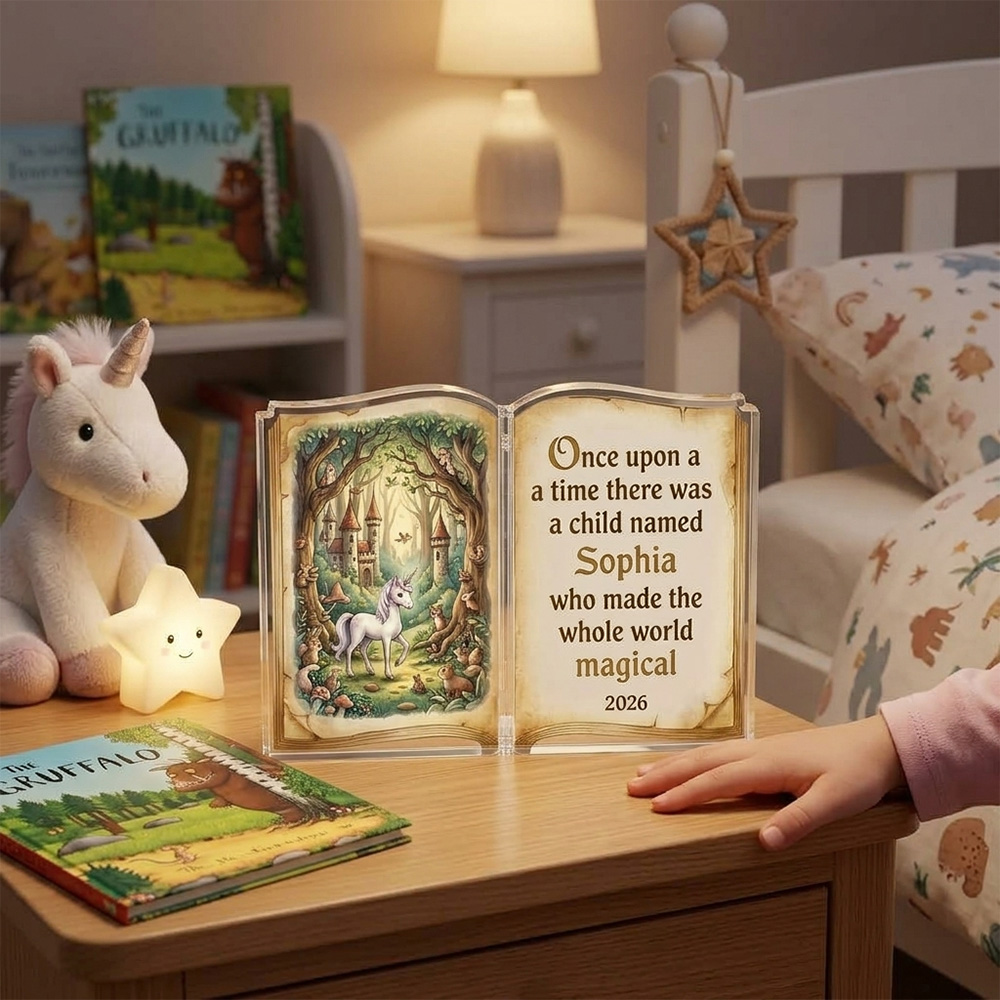 Personalized Fairy Tale Book Acrylic Plaque Custom Child Name Once Upon A Time Story Gift For Kids Bedroom Nursery Decor Magical Keepsake