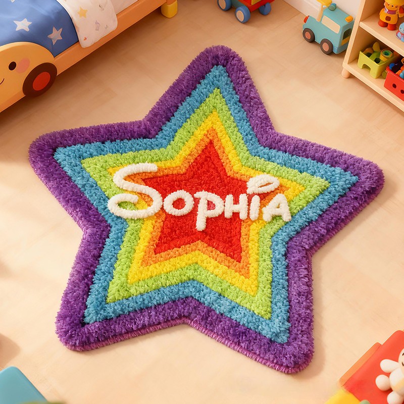 Personalized Star Name Custom Soft Decorative Gift Rainbow Colorful Style Fun Bright Room Cozy Lovely Playroom Joyful Dream Floor Mat Carpet Rug for Kids