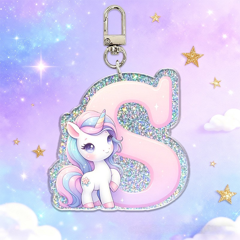 Personalized Dream Horse Initial Custom Name Soft Decorative Gift Pastel Magic Style Pink Blue Sparkle Dream Cute Fantasy Pony Lovely Girl Charm Sweet Accessory Glitter Keychain Sale-megacustom