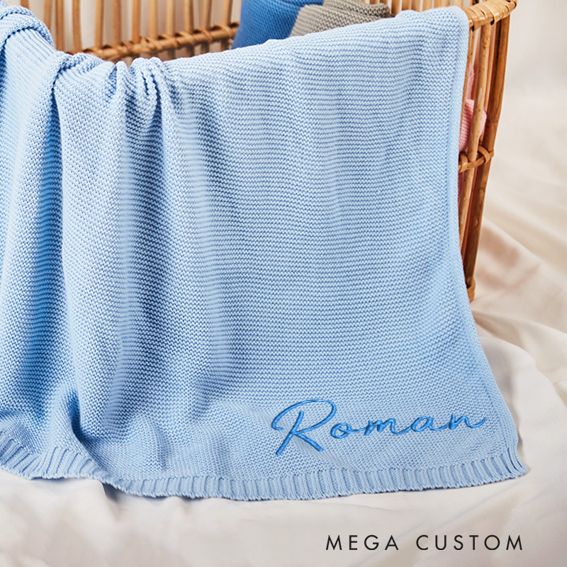 Personalized Knit Baby Blanket Embroidery Gift for Baby Shower Newborn Baby Gift
