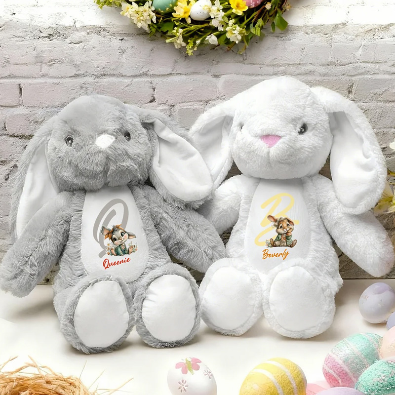 Personalized Cute Rabbit Plush Easter Bunny Stuffed Toy with Initial and Name Easter Gift for Newborns Kids