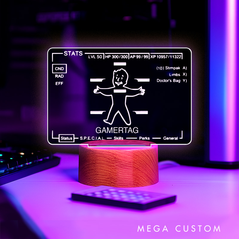 Personalized Pipboy Stat Gamertag Light Sign Gamer Tag Night Light Streamer Light Sign for Him Geek Game Lover Gaming Name Sign Decor