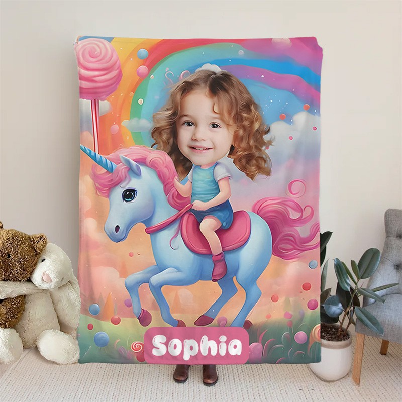 Personalized Rainbow Dream Horse Girl Blanket Gift for Kids