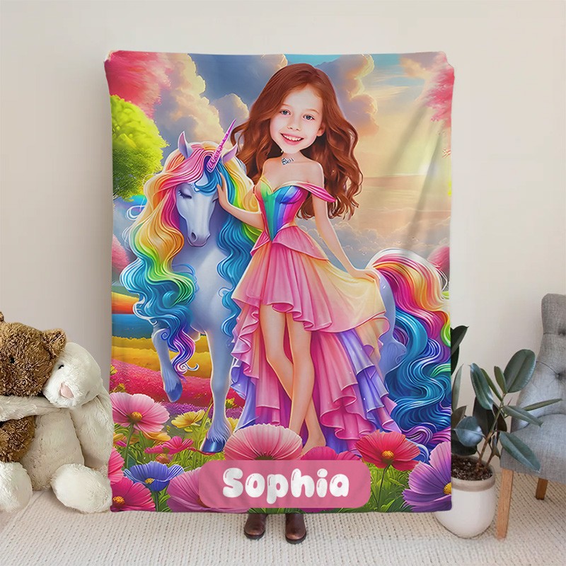 Personalized Princess and Dream Horse Blanket Gift for Kids Birthday Children's Day Gift