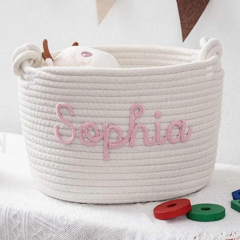 Personalized Monogrammed Nursery Name Basket Rope Basket for Baby Newborn Keepsake Baby Shower Hamper Gift for New Parents