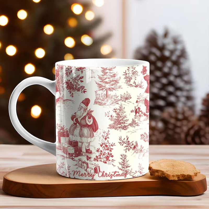 Personalised Vintage Christmas Toile De Jouy Coffee Mug
