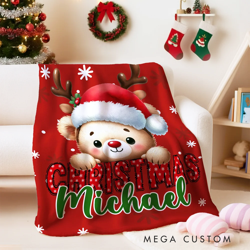 Personalized Santa Hat Deer Fantasy Unicorn Cute Animal Soft Throw Blanket with Name Christmas Gift