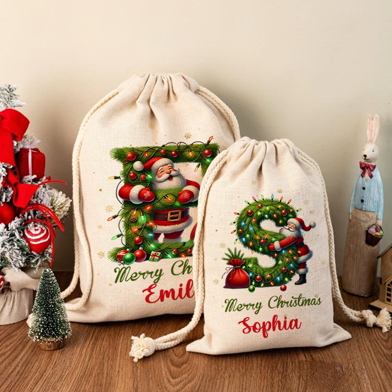Personalized Santa Claus Woodland Initial Christmas Sack with Name Christmas Decor Gift