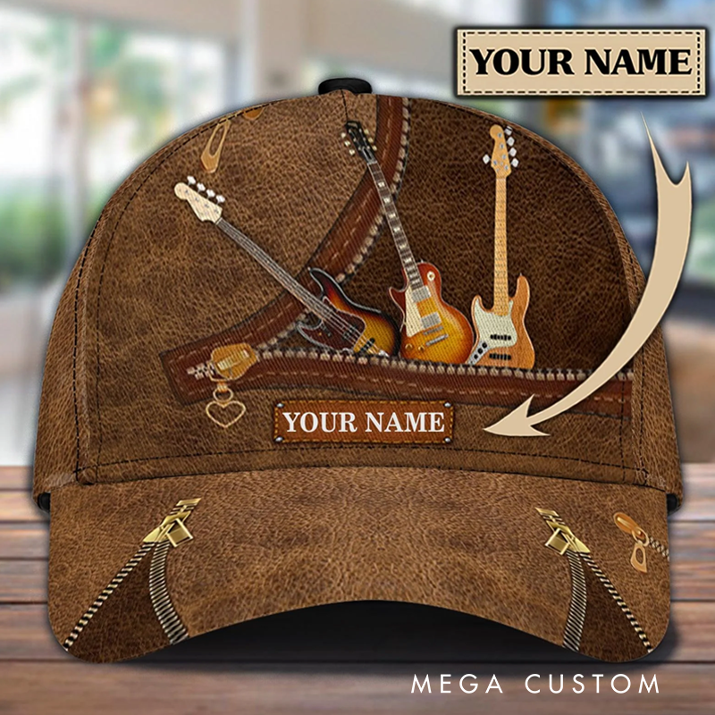 Personalized Name 3D Print Baseball Cap With Adjustable Snap for Music Lover Perfect Music Lovers Guitar Lovers Custom Gift Hat