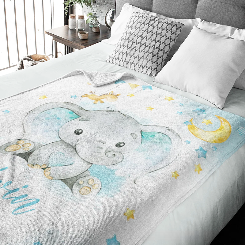 Personalized Baby Elephant Blanket Sweet Dream Name Sofa Blanket Home Nursery Decoration Birthday Baby Shower Newborn Gift for Kid Baby