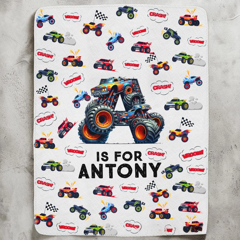 Personalized Monster Truck Dream Horse Astronaut Letter Blanket