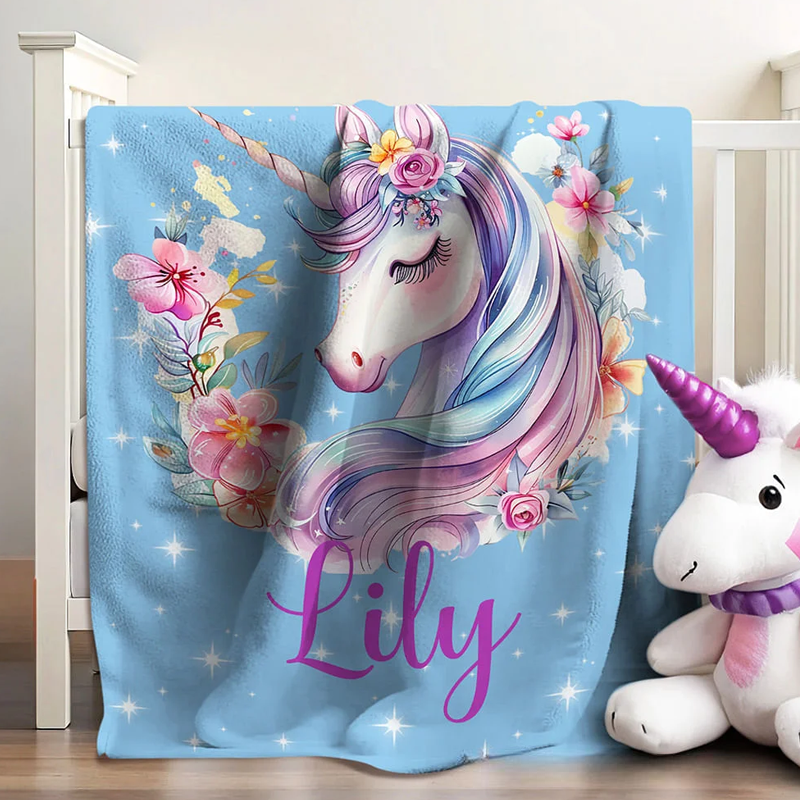 Personalized Dream Horse Soft Throw Blanket with Name Nursery Decor Baby Shower Birthday Gift for Newborns Girls