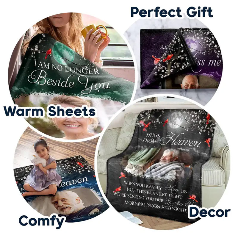 Personalized Memorial Blanket With Cardinal Design Custom Photo When You Miss Me Have No Fear Hug This Blanket And Know I’m Here Keepsake