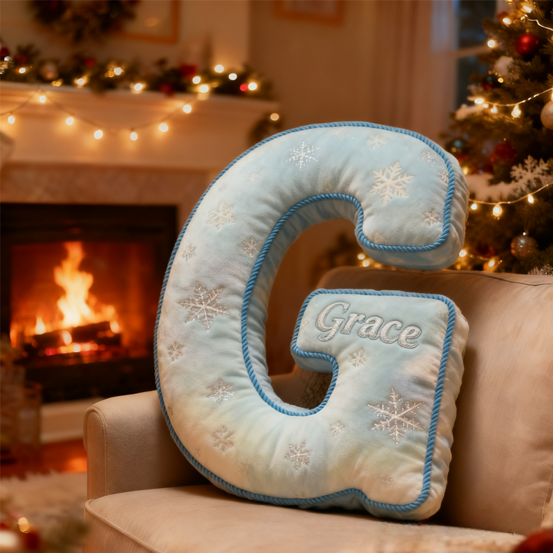 Personalized Blue Snowflakes Initial Graphic 3D Print Pillow with Name Christmas Gift for Kids