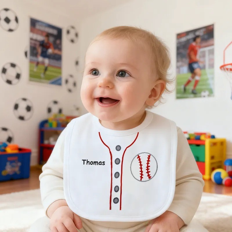 Personalized Baseball Baby Bib Baby Bib with Name Feeding Accessory Baby Shower Welcome Christmas Gift for Baby Kid
