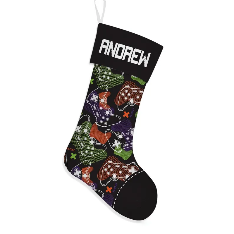 Personalized Gamer Christmas Stocking for Kid Gaming Custom Gaming Controller Xmas Gift for Game Lover